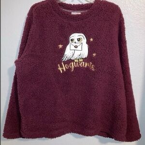Harry Potter Hogwarts Maroon Sleepwear Sherpa Pajama Top Fleece Sweater Sz XL